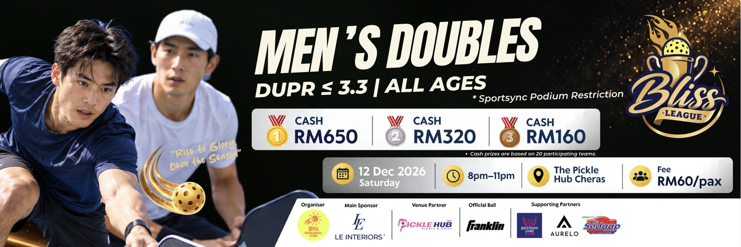 🏆 BLISS LEAGUE 🏆 MEN'S DOUBLES ≤3.3 (Open Age)(1212)