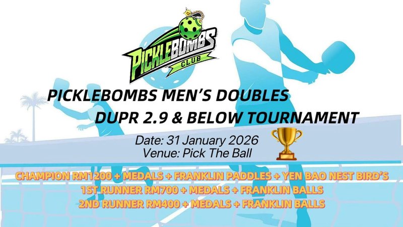 PickleBombs Men's Double DUPR 2.9 & Below Tournament
